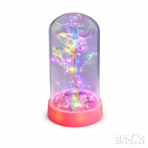 Кристална роза в стъклен купол с LED светлини, снимка 2 - Подаръци за жени - 53110533