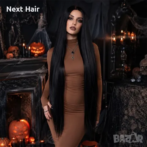 Дълга 100 см черна права перука - плътна Halloween парти перука, снимка 9 - Аксесоари за коса - 56217873