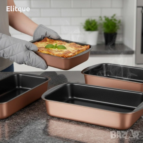 Комплект от 3 тави за печене Cheffinger с незалепващо покритие – различни размери, меден цвят