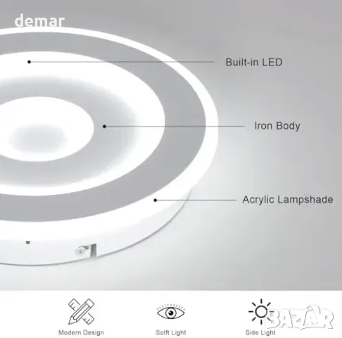 Comely кръгла LED таванна лампа 28W, 3150 lm, 6500K за дневни и кухни (Ø28 см), снимка 3 - Лампи за таван - 55827436