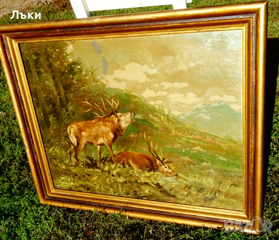Стара маслена картина Елен,Сърни,победител,подпис. , снимка 5 - Картини - 52159380