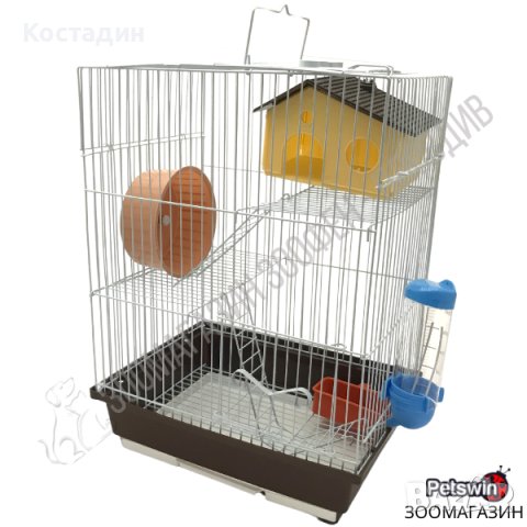 Клетка за Хамстер - 29.5см/22.5см/40см - с Аксесоари - Кафява Разцветка