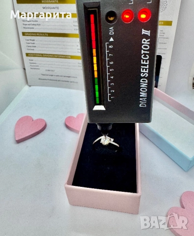 Сребърен пръстен с мойсанит (диамант) 1 карат, снимка 6 - Пръстени - 52059279