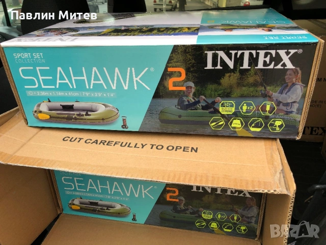 Надуваема лодка Seahawk 2 Intex, за 2 лица, размер 236×114 см, PVC, зелена, снимка 11 - Воден транспорт - 54153386