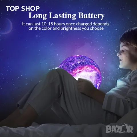 3D Galaxy Moon Lamp акумулаторна ЛЕД лампа с дистанционно, снимка 5 - Декорация за дома - 48928492