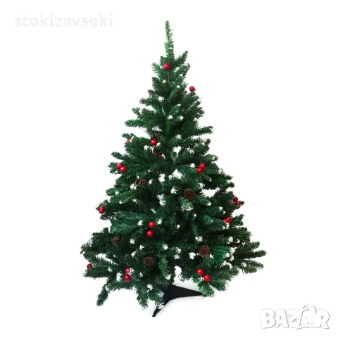 Изкуствена елха със сняг и шишарки, 150 см