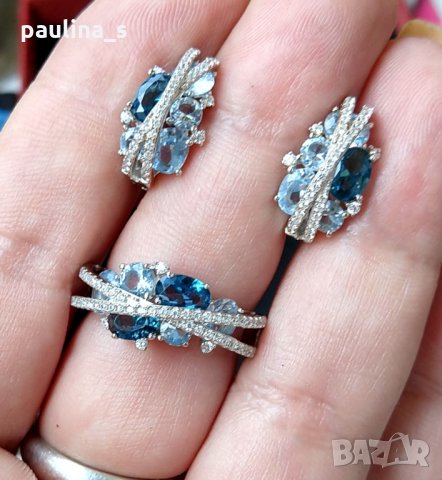 Сребърен комплект с топаз, нано емералд и циркон - проба 925 