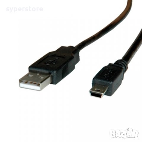 Кабел USB 2.0 Type A към Mini 5pin Roline 11.02.8730 Черен 3м, USB Type A to Mini 5pin M/M, снимка 1 - USB кабели - 31269702