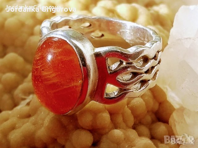 Сребърен пръстен с естествен камък, снимка 1 - Пръстени - 35641978
