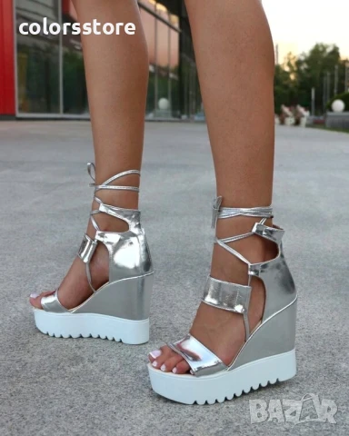 Сандали на платформа - сребриста кожа - 312

, снимка 2 - Сандали - 50826636