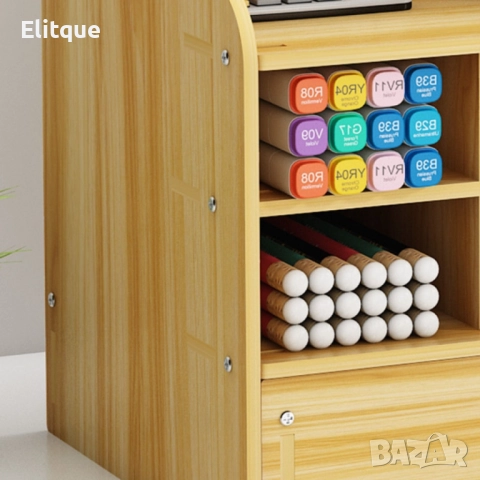 Дървен органайзер за бюро с чекмедже и многосекционно съхранение, снимка 4 - Други стоки за дома - 52690825