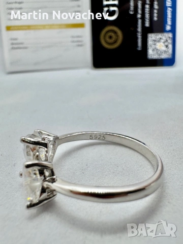 Сребърен пръстен с мойсанит (Диамант) 2 карата, снимка 7 - Пръстени - 54117275