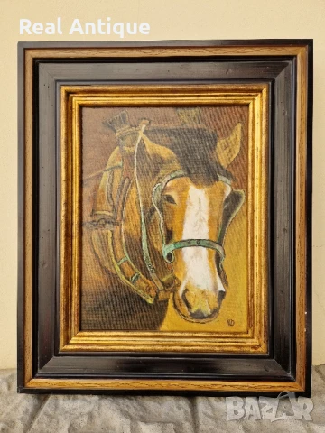 Прекрасна антикварна авторска картина масло върху платно , снимка 3 - Антикварни и старинни предмети - 50781969