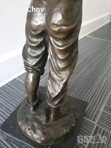 40см-6кг Barbella статуетка/стара италианска бронзова скулптура/фигура на момче пиещо от стомна, снимка 8 - Статуетки - 52804196