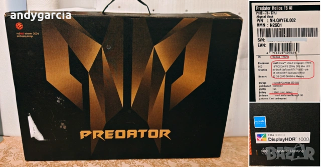 NVidia RTX 5080 16GB/Intel Ultra 9 275HX/32GB RAM/1TB SSD/18 Mini LED 250hz/Acer Predator Helios AI, снимка 3 - Лаптопи за игри - 53889096