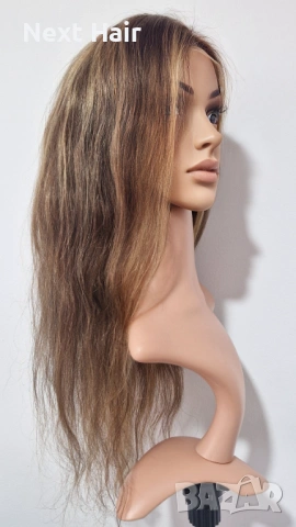 Естествена перука, кафява с руси кичури, 60 см, Lace 4х4, снимка 3 - Аксесоари за коса - 53351970