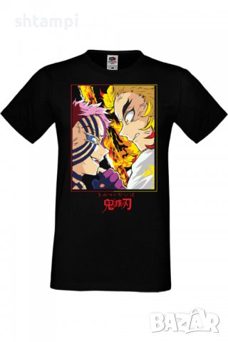 Мъжка тениска Demon Slayer Rengoku VS Akaza,Анимация,игра,Празник,Повод,, снимка 2 - Тениски - 38075749
