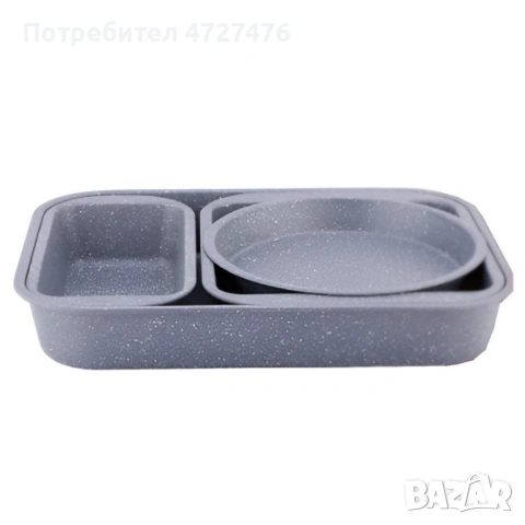 Комплект 4 тави за печене Cheffinger с мраморно незалепващо покритие – различни форми, компактно под, снимка 3 - Съдове за готвене - 53342619