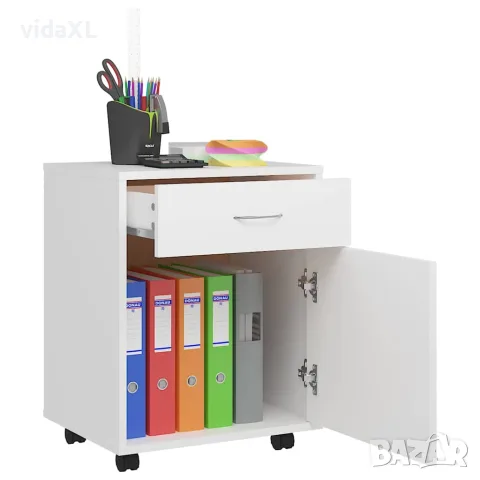 vidaXL Шкаф на колелца, бял, 45x38x54 см, инженерно дърво, снимка 7 - Шкафове - 56147853