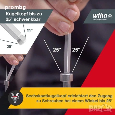 Wiha ключове, шестограми, лимбуси, сферичен край, 1,5-10 мм, Германия, снимка 3 - Ключове - 37748406
