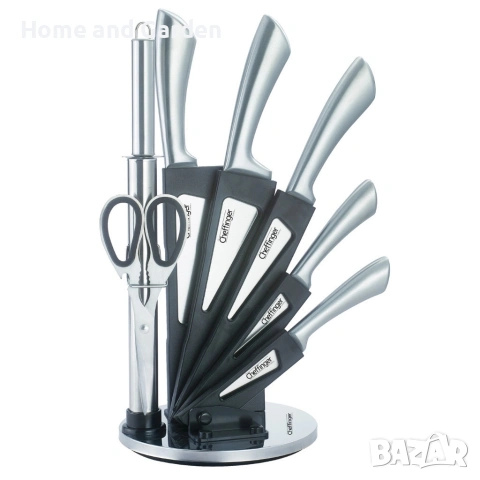 Комплект ножове Cheffinger 8 части със стойка – неръждаема стомана, снимка 4 - Аксесоари за кухня - 53947942