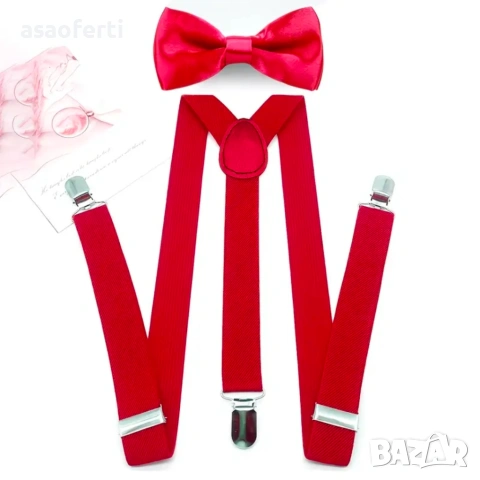 Детски комплект тиранти и папионка в червен цвят , снимка 2 - Други - 54083279