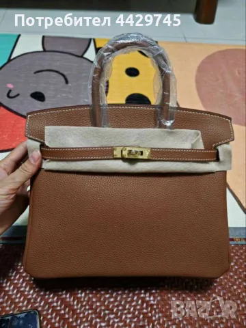 Кафява чанта Hermes Birkin 25 gold on gold, снимка 4 - Чанти - 56261275