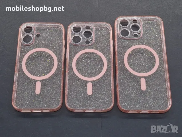 Phone 16,16 Pro,16 Pro Max кейс с брокат MagSafe розов