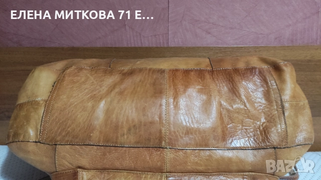 Pieces маркова голяма чанта от естествена кожа цвят коняк, снимка 4 - Чанти - 52324709