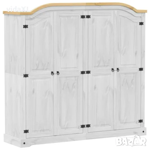 vidaXL Гардероб "Corona" бял 194x52x186 см бор масив(SKU: 4012163)