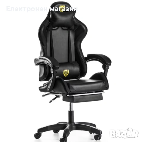 Черен геймърски стол с прибираща се поставка за крака – максимален комфорт при дълги часове игра, снимка 9 - Столове - 53241459