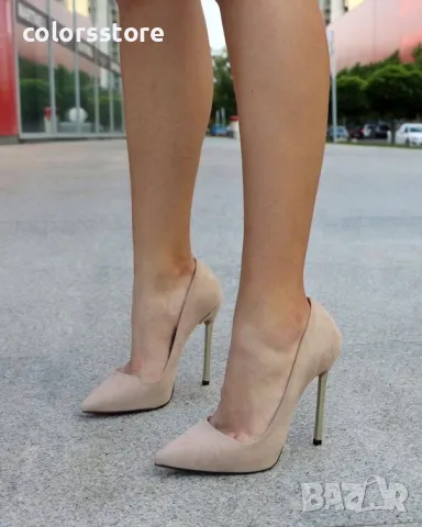 Обувки на ток - бежов велур - 6060, снимка 2 - Дамски обувки на ток - 48231247