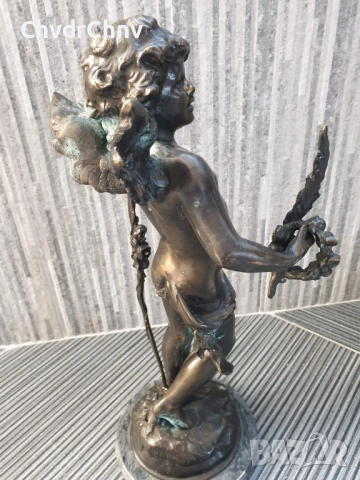 40см-3кг Moreau статуетка/стара френска бронзова скулптура/фигура на ангел-купидон, снимка 3 - Статуетки - 52967586