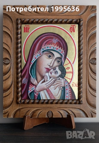 Дърворезбована рамка с иконопис Св.Богородица " Касперовска "