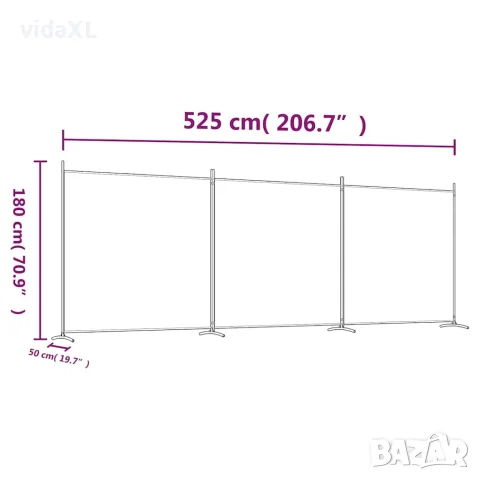 vidaXL Параван за стая, бял, 3 панела, 525x180 см, плат, снимка 8 - Паравани - 56147203
