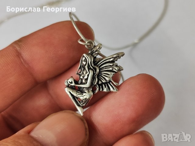 Сребърна верижка с медальон фея, снимка 3 - Колиета, медальони, синджири - 42902150