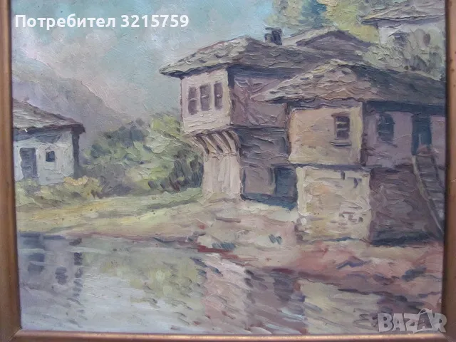 Стара картина масло, картон, подпис Е.Попова, 32х29см., снимка 2 - Картини - 48078359