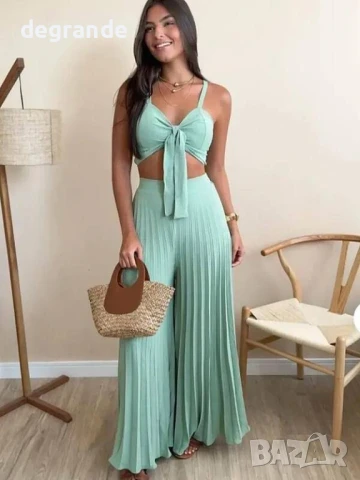 Дамски  сет Топ с плисиран широк панталон/ Италианско производство/, снимка 3 - Комплекти - 50772533