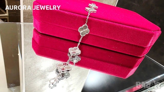 Van Cleef & Arpels VCA Silver Clear 5 Motifs Vintage Alhambra Дамска Гривна, снимка 8 - Гривни - 53373662
