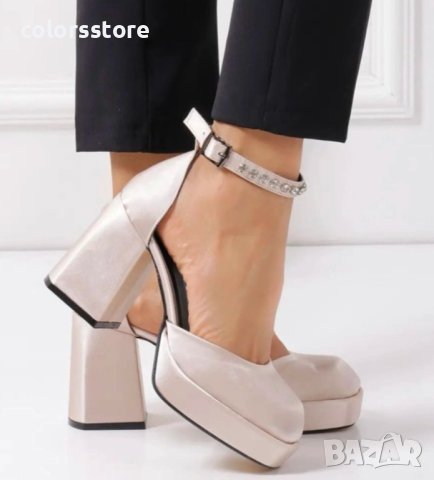 Сандали на ток - бежов сатен - VSN3 - ток 10см