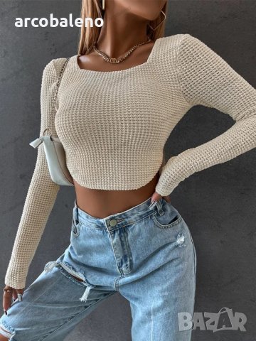 Дамска къса прилепнала секси блуза Walv Fang с дълъг ръкав, 2цвята , снимка 3 - Блузи с дълъг ръкав и пуловери - 42284953