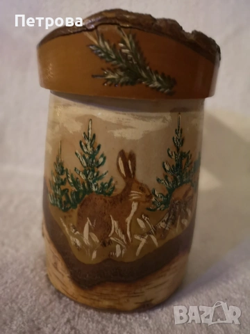 Дървена, ръчно рисувана халба. , снимка 3 - Декорация за дома - 54010106