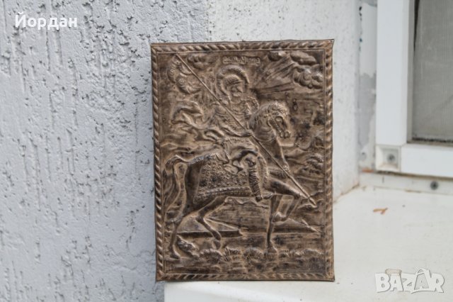 Стара сребърна икона "света Мина", снимка 1 - Антикварни и старинни предмети - 38085476