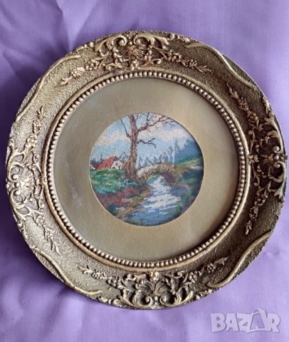 стар, рамкиран, малък гоблен