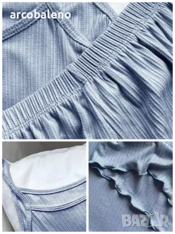 Дамски комплект пижама с горнище с ластик и къси панталонки с еластична талия, 5цвята , снимка 3 - Пижами - 50133227