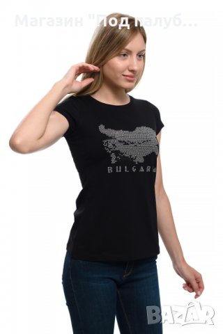 Нова дамска тениска с трансферен печат- кристали картата на България, снимка 3 - Тениски - 29463438
