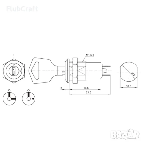 Ключ превключвател за кабинки 250V 0.5A 12*21mm S1203, снимка 2 - Друга електроника - 48613829