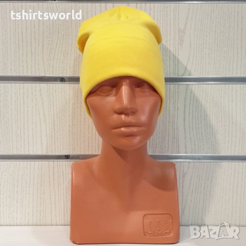 Нова дамска зимна шапка с подгъв в жълт цвят, снимка 8 - Шапки - 39325351