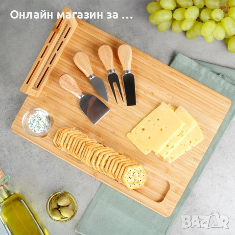 Бамбукова дъска за сирена с магнитна лента,върху която са поставени 4 бр. различни ножове 139753, снимка 5 - Прибори за хранене, готвене и сервиране - 53230877