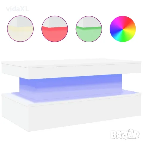 vidaXL Маса за кафе с LED осветление, бяла, 90x50x40 см, снимка 1 - Маси - 56148222